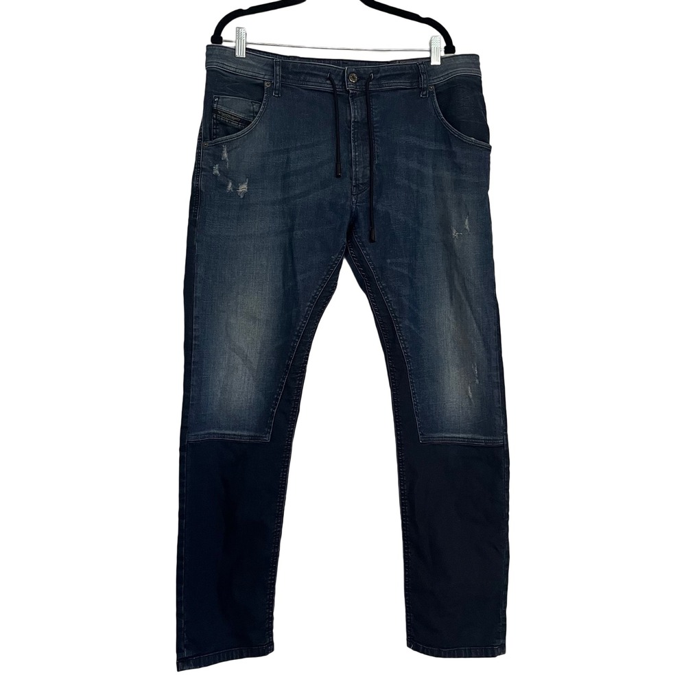Diesel Krooley JoggJeans Men 38 Blue Distressed Two-Tone Hybrid Sweatpant Denim